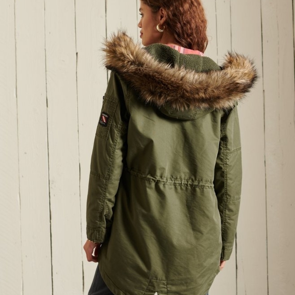 Superdry Women's Coat Size Military Fishtail Parka Coat In Army Green Size - Picture 3 of 15